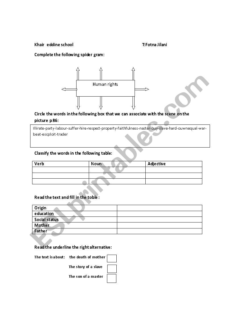 Reading comprehension worksheet