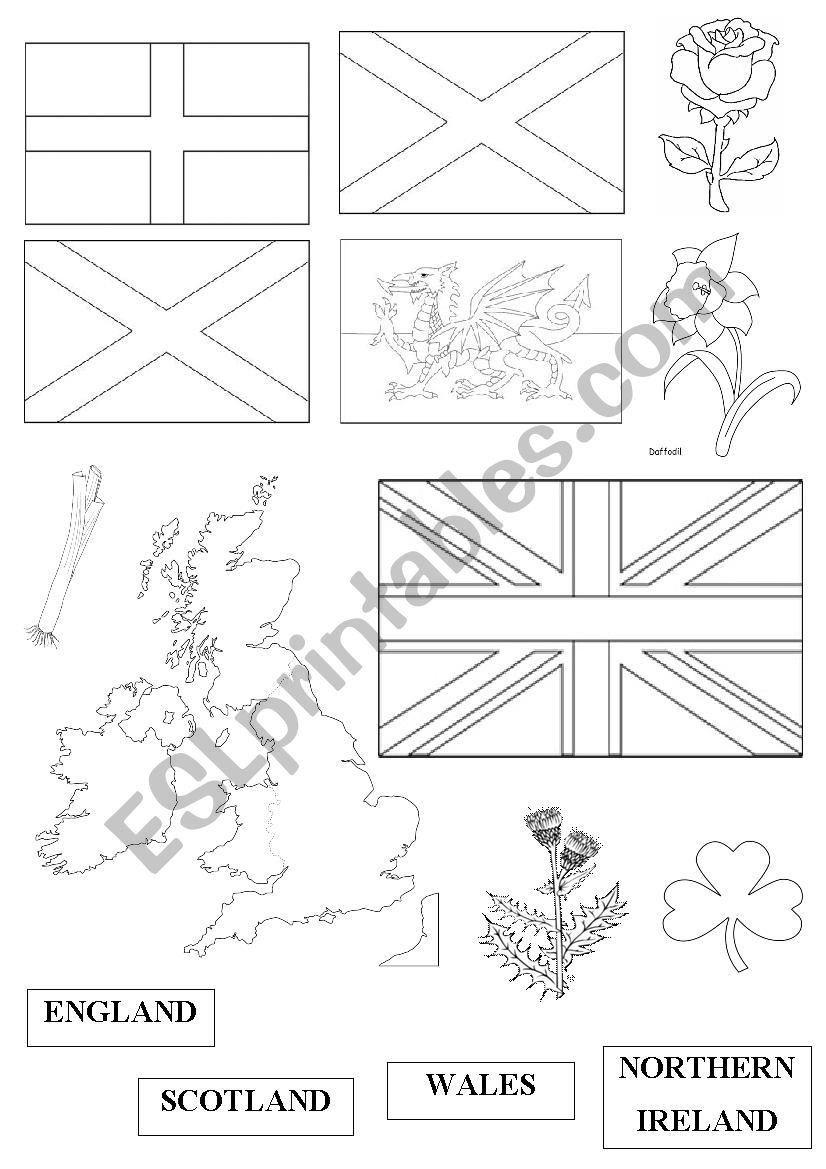 UNITED KINGDOM: b&w worksheet for cut and paste activity