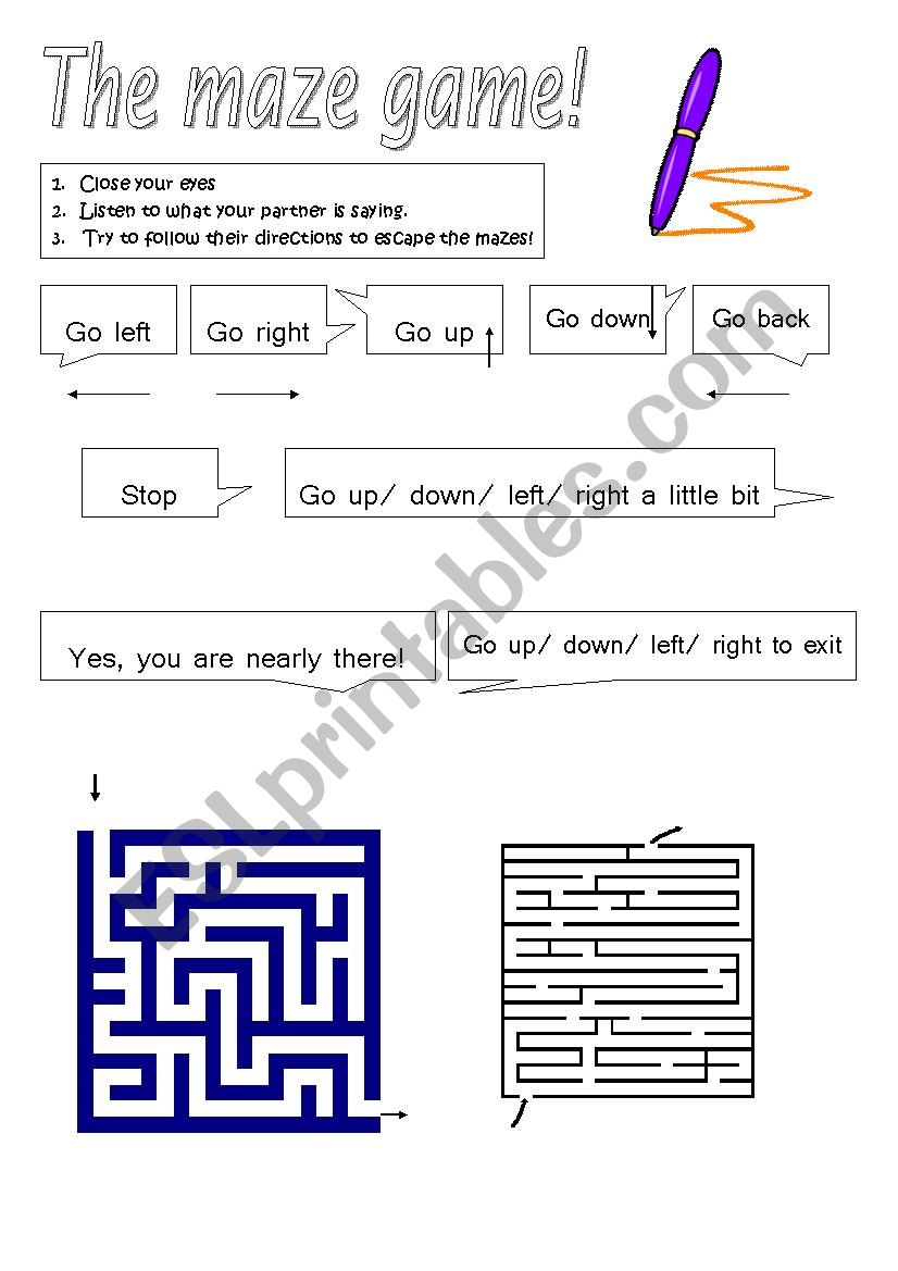 Maze game worksheet