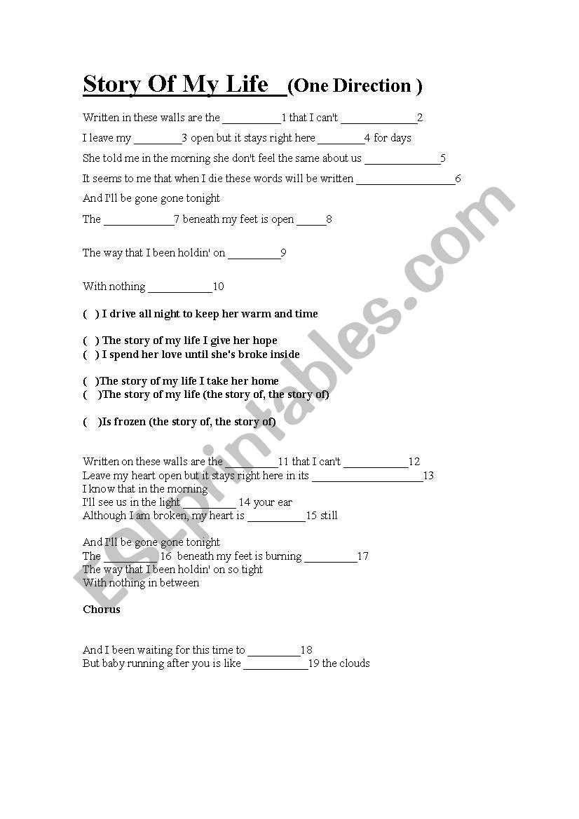 One Direction Last first kiss - ESL worksheet by yamila_i