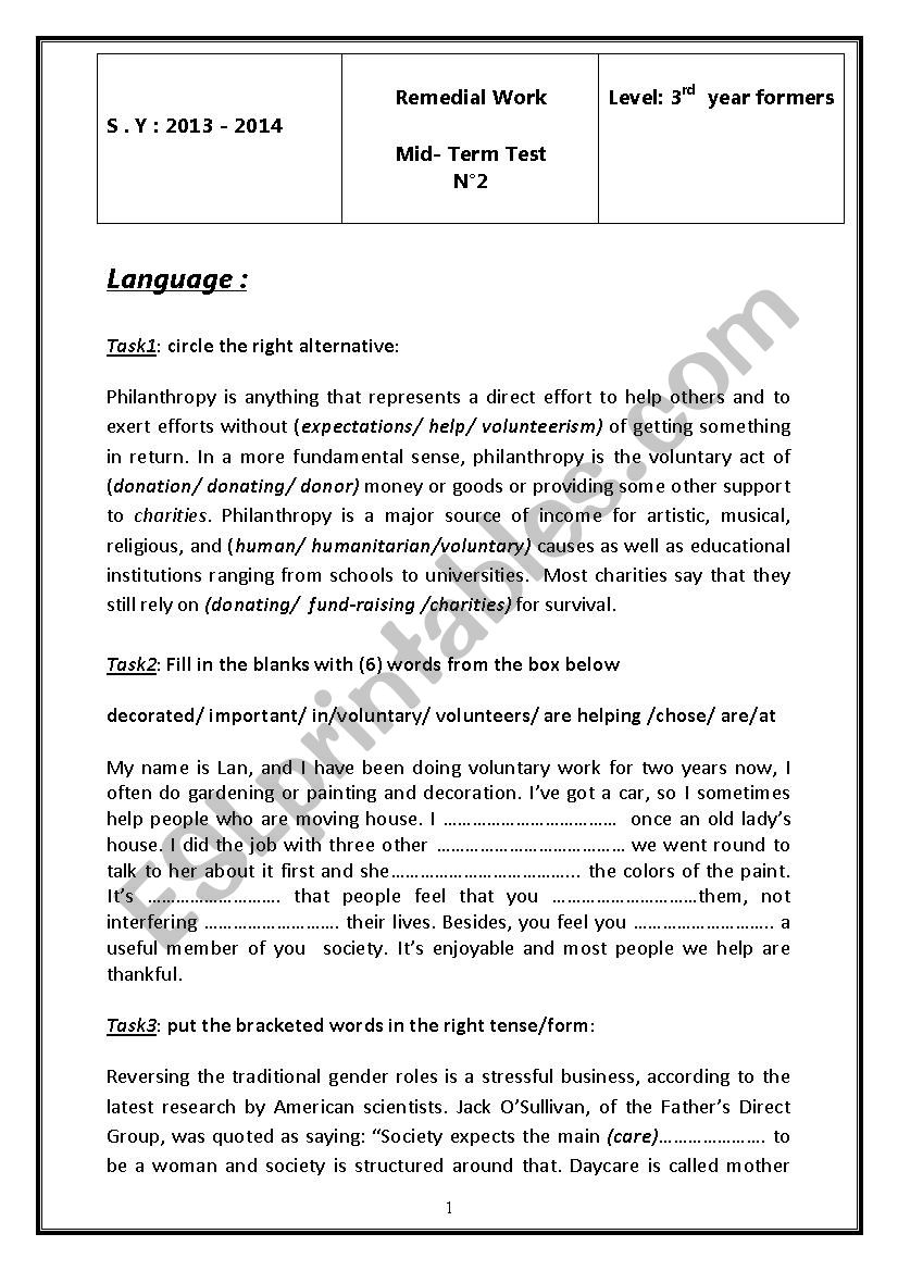 remedial work for 3rd form pupils (mid - term test 2)