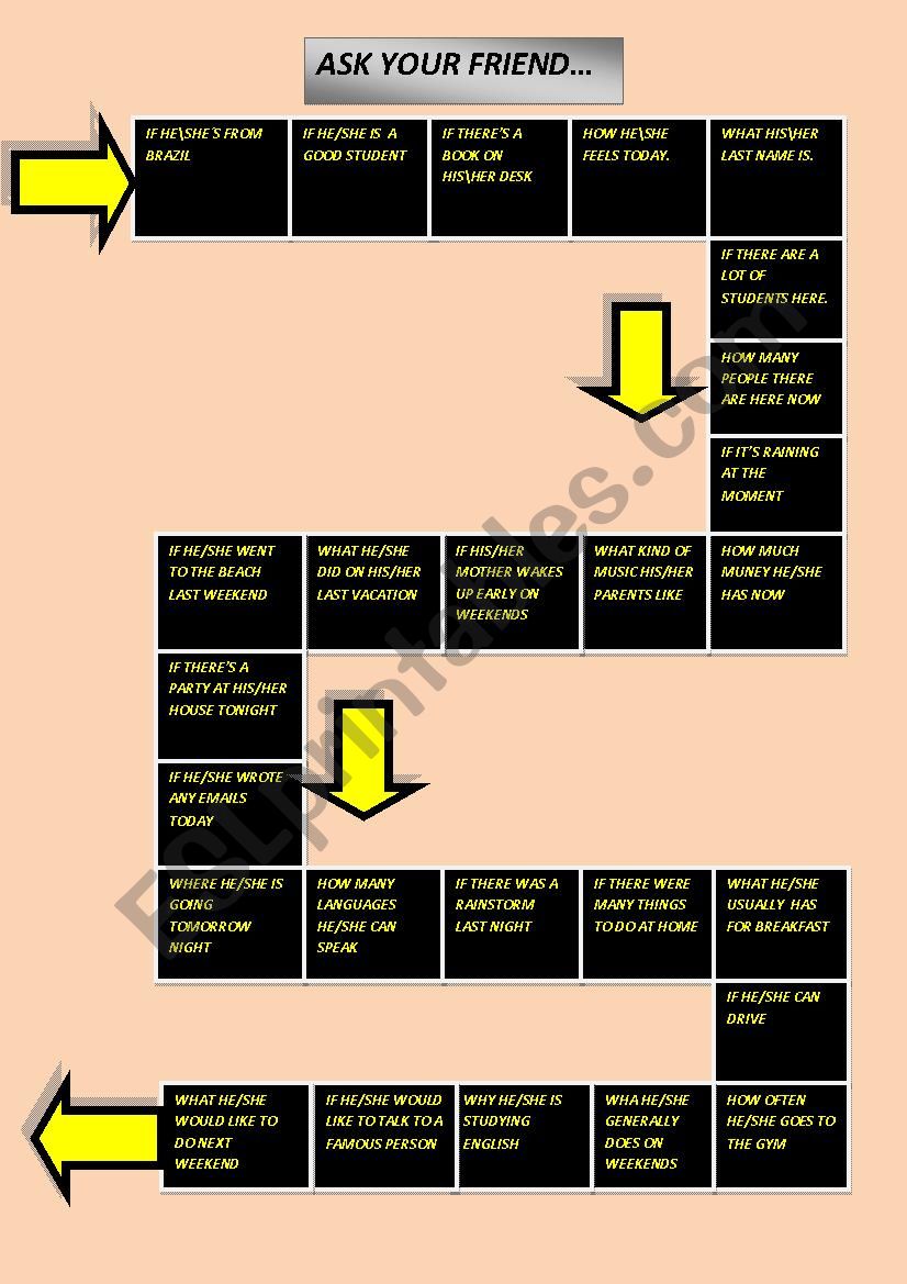 ASK YOUR FRIEND worksheet