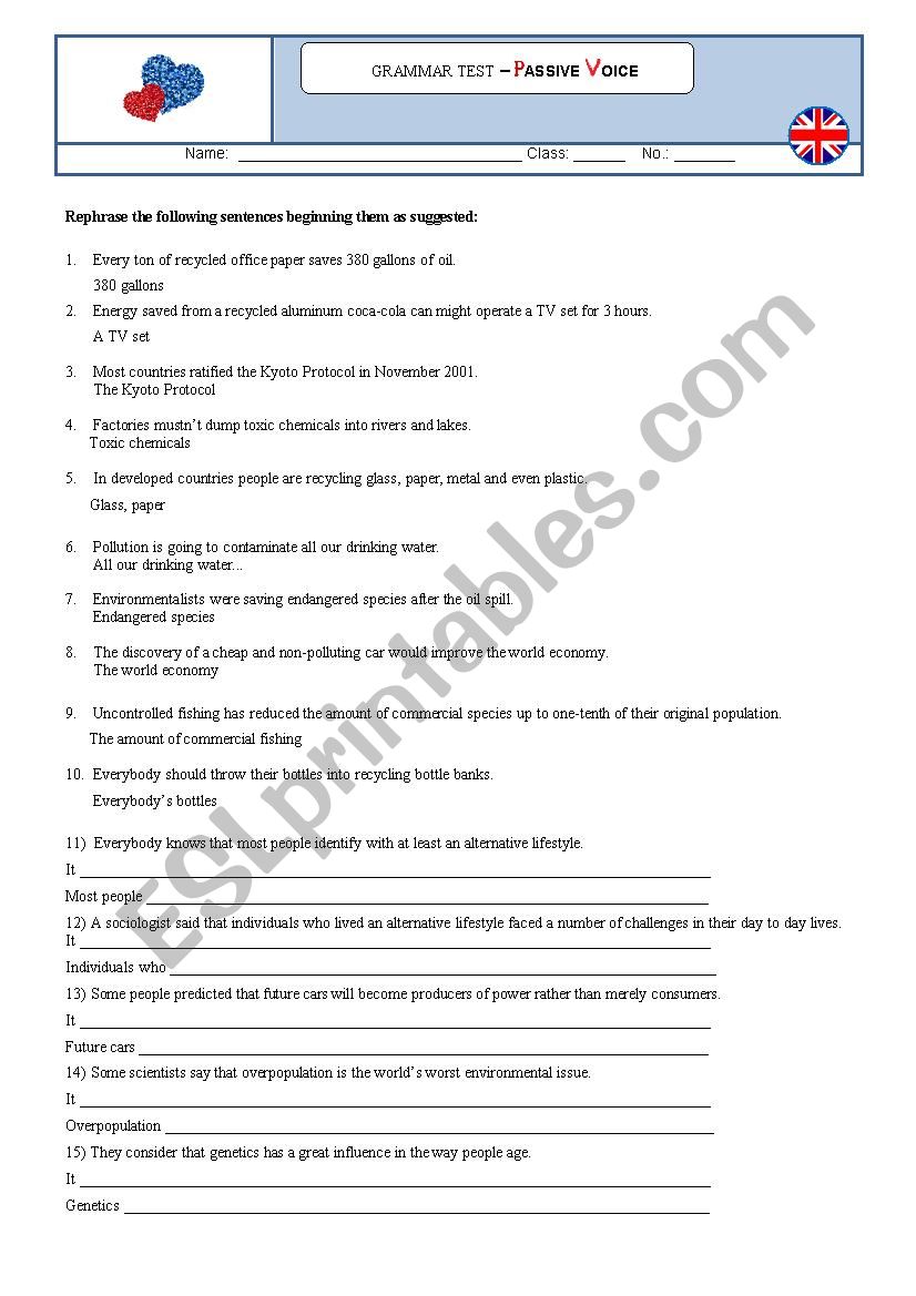 Passive Voice - Test worksheet