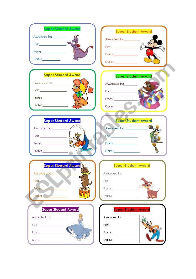 Super student awards worksheet