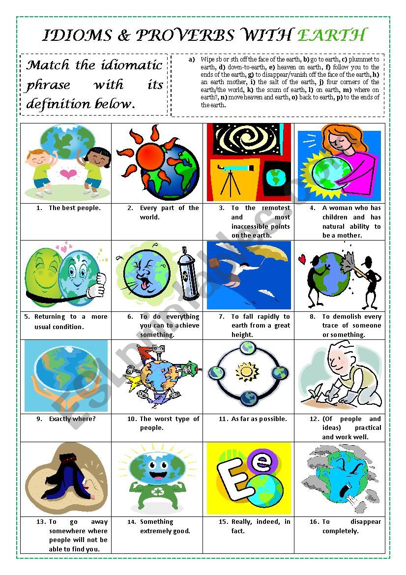 IDIOMS & PROVERBS with the EARTH (plus key)