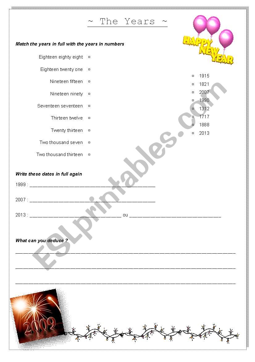 Year (structure) worksheet