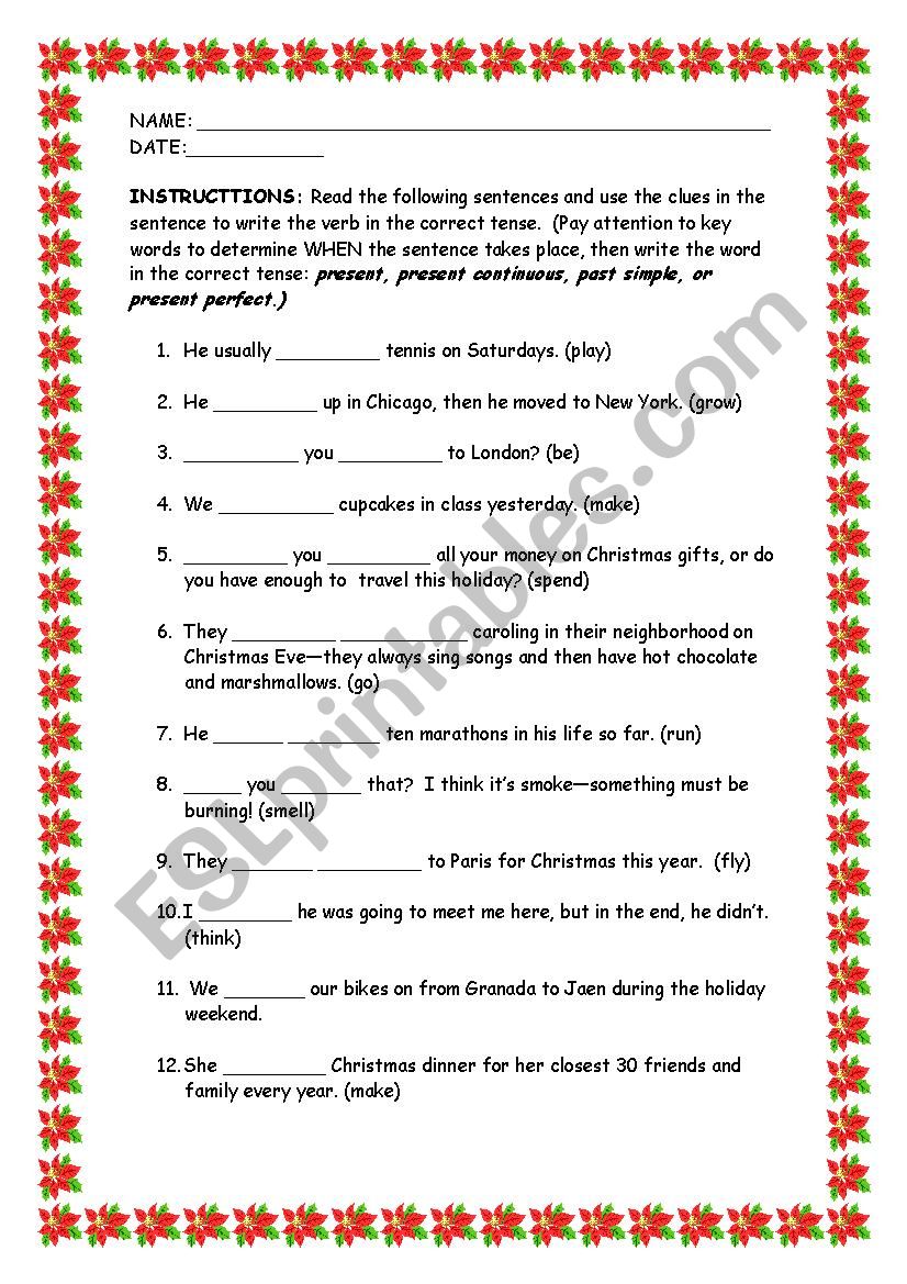 IRREGULAR VERBS AND  TENSE ACTIVITIES . 