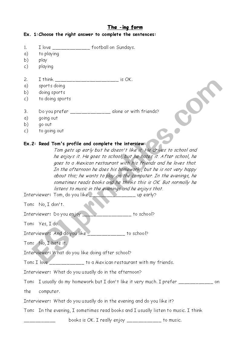 Verbs followed by -ing worksheet