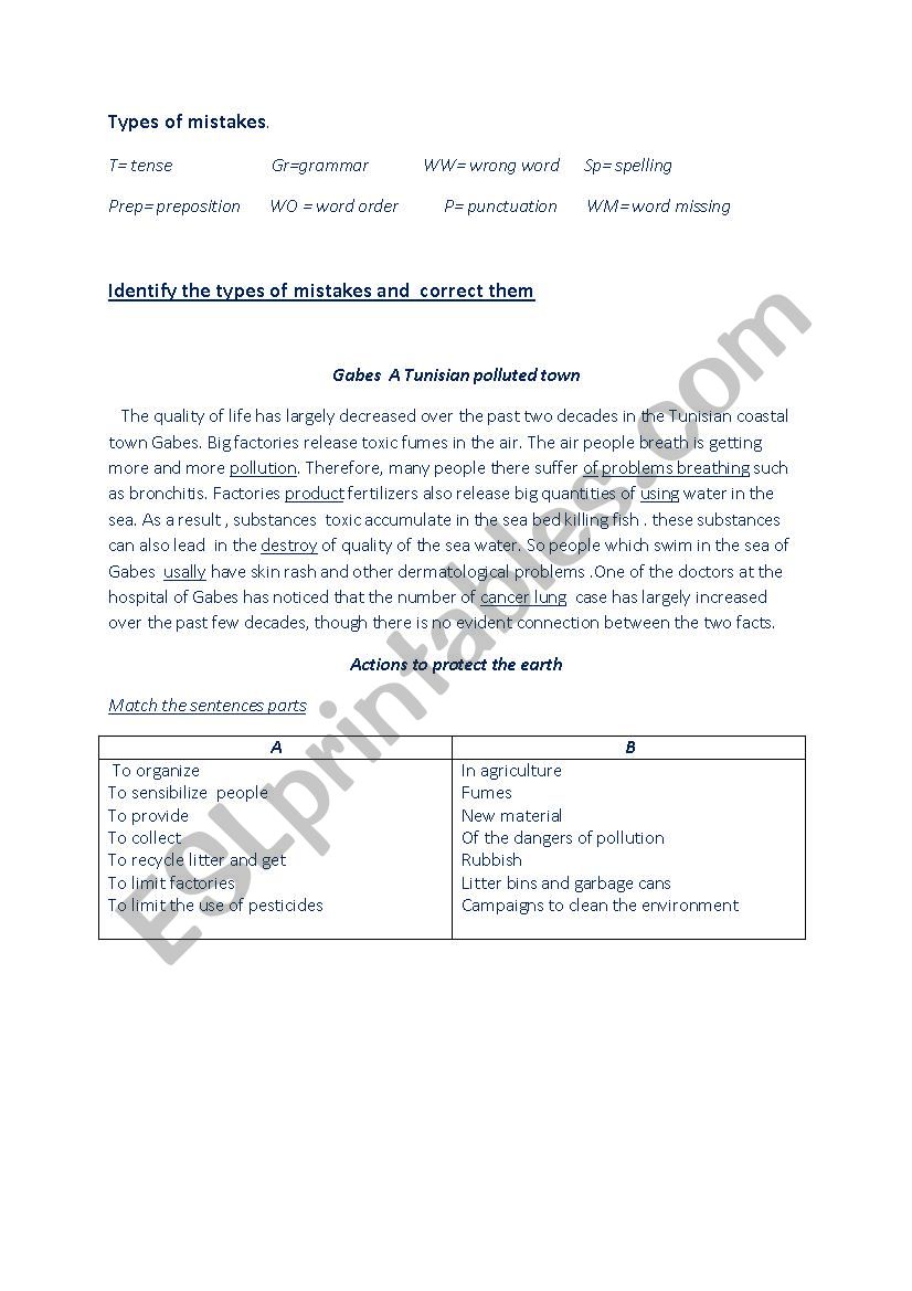 pollution worksheet