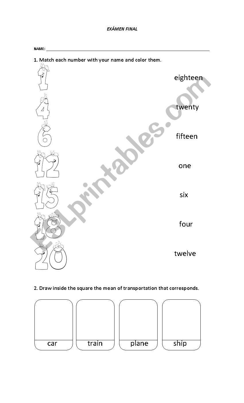 The numbers worksheet