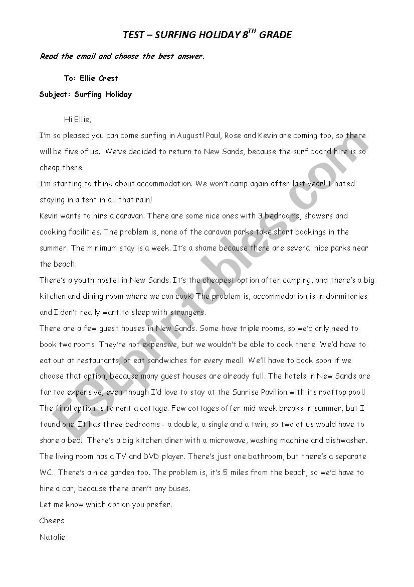 Holidays worksheet