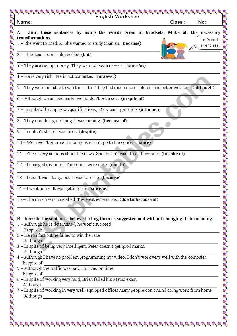 Conjunctions 3 (With Key) worksheet