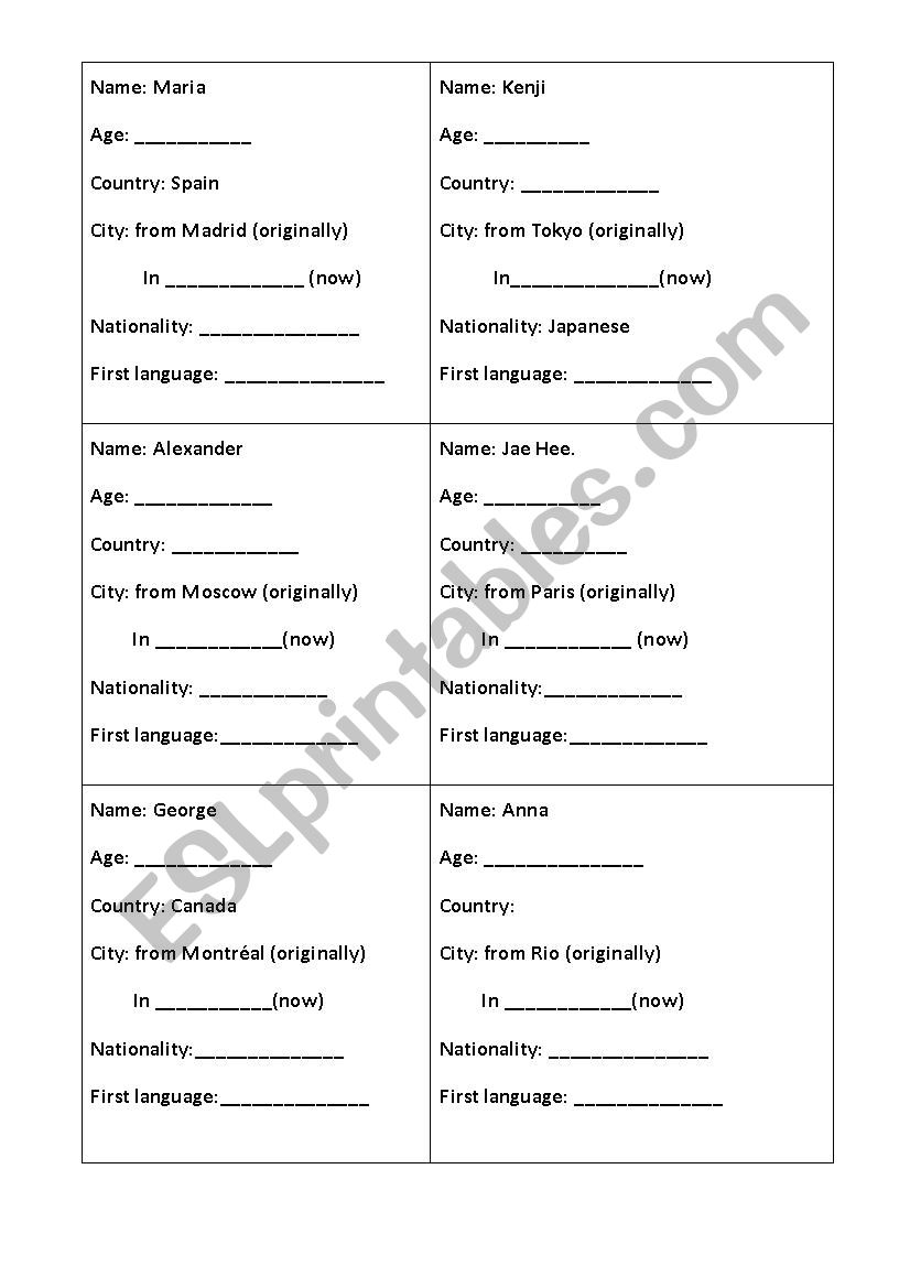 name, country, nationality  worksheet