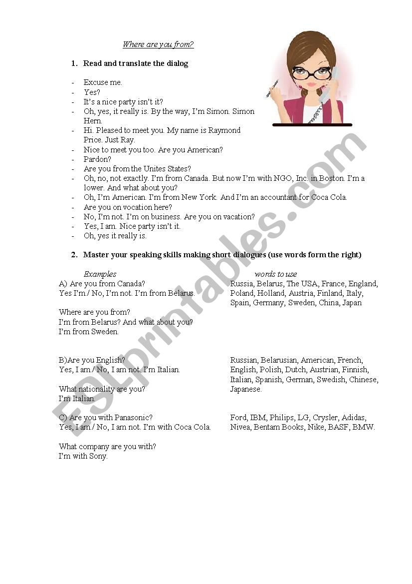 WHere are you from? worksheet