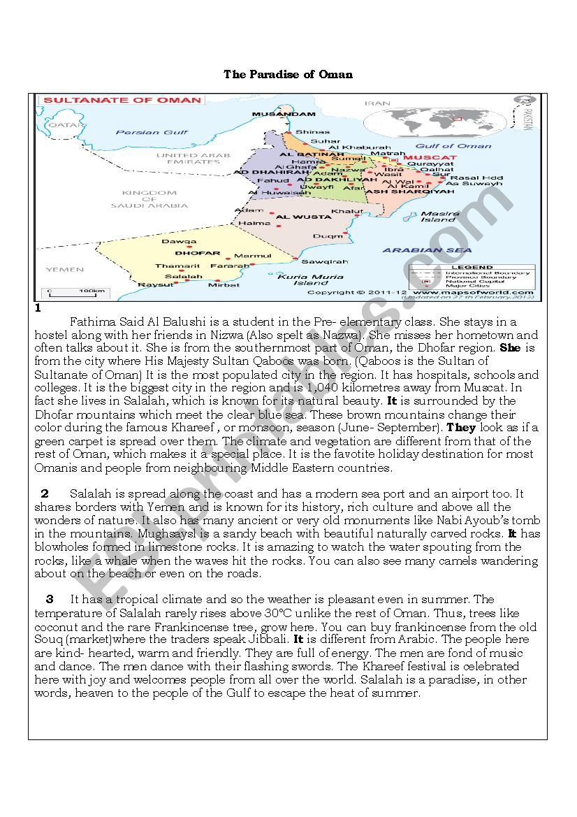 The Paradise of Oman worksheet