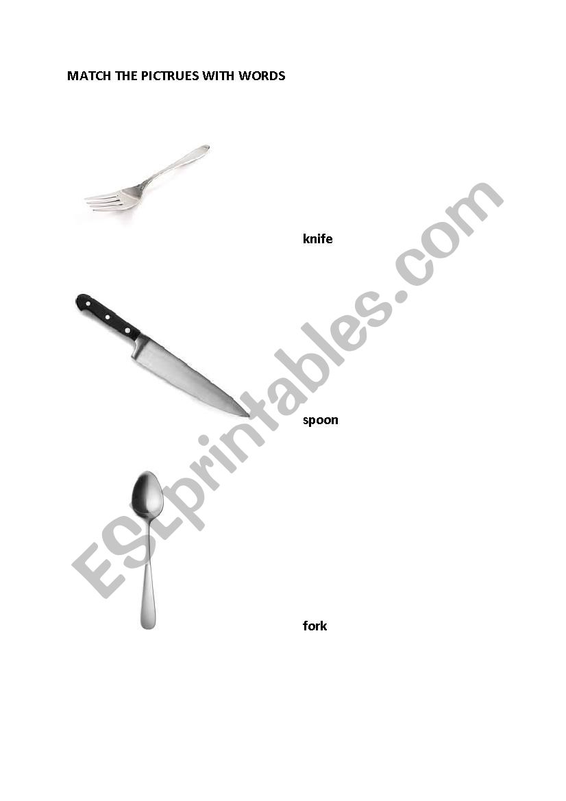 Cutlery- exrecise worksheet