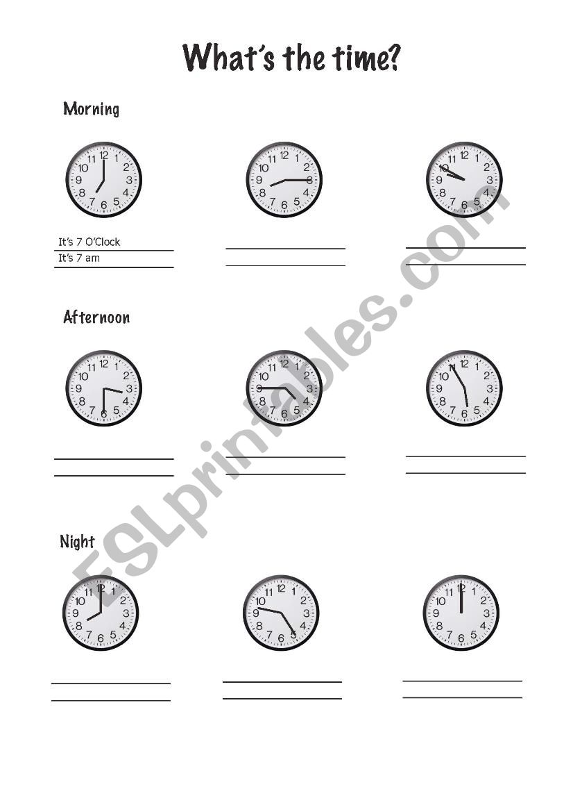 Times of the day practice worksheet