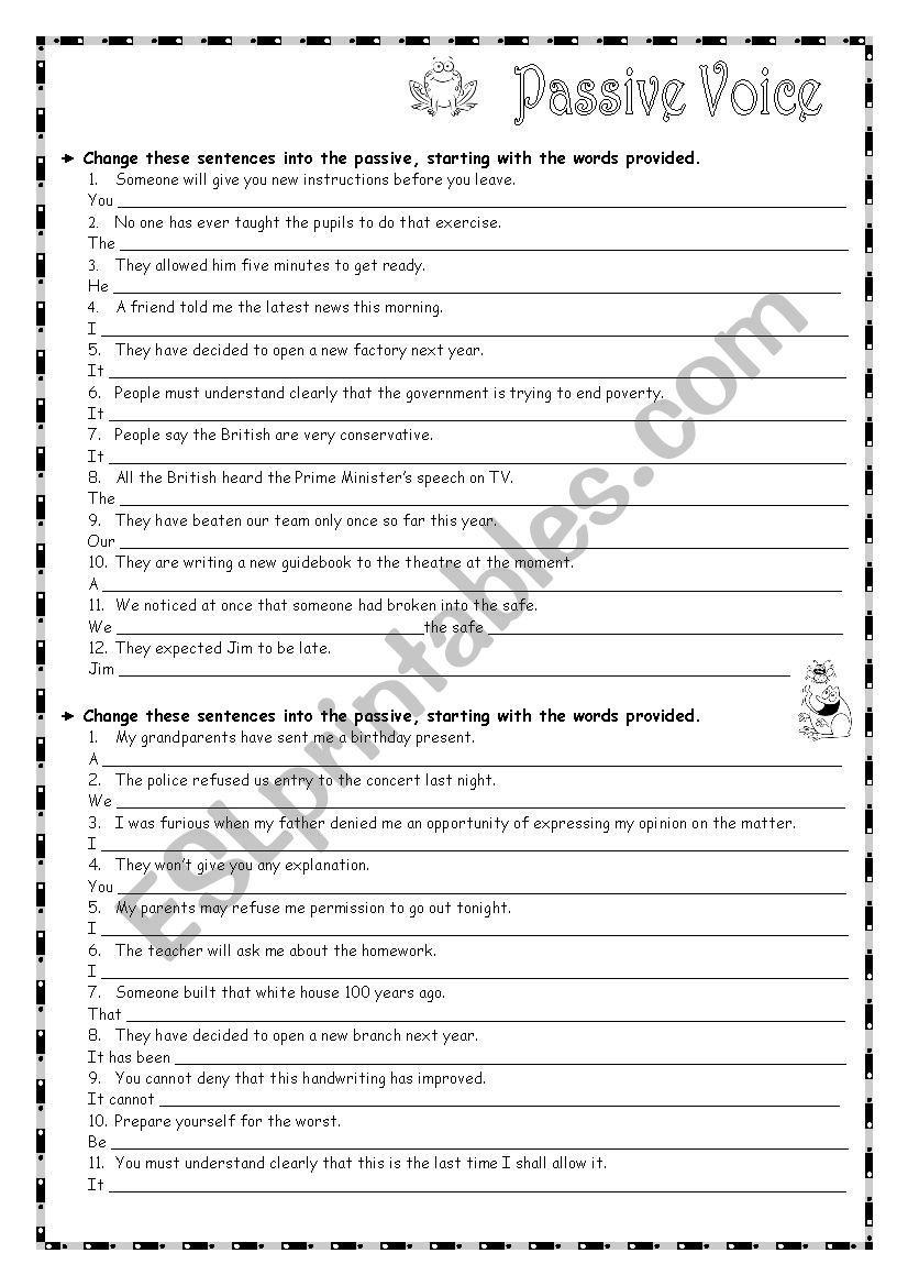 Passive voice + answer key worksheet