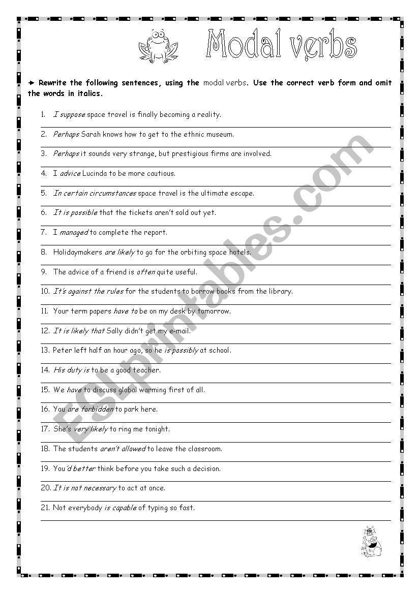 Modal Verbs + Answer Key worksheet