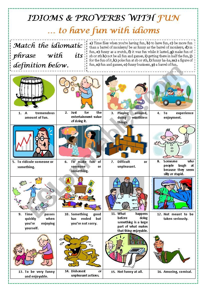 IDIOMS & PROVERBS with FUN (to have fun with idioms) plus key