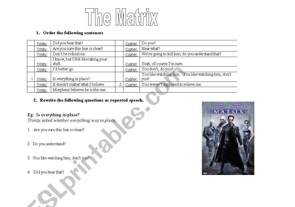 The Matrix video lesson worksheet