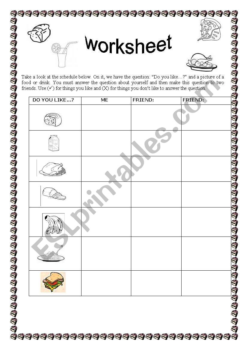 food and drink vocabulary worksheet