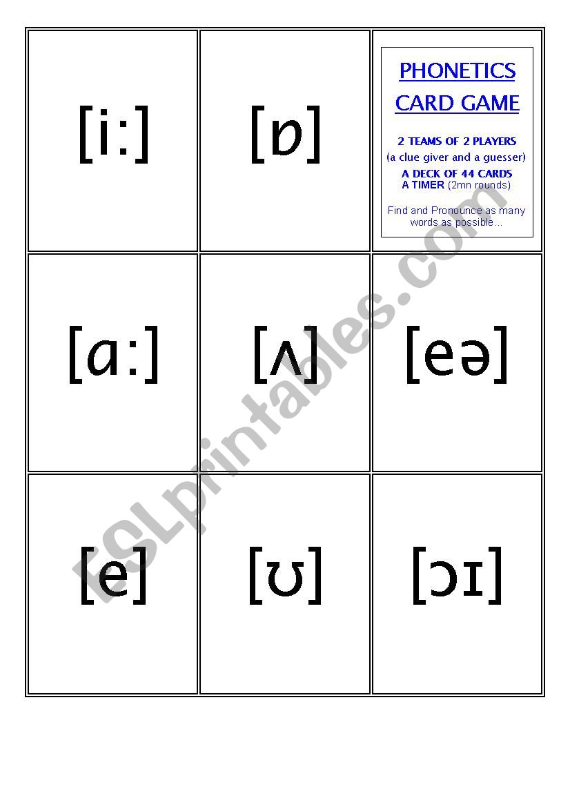 Phonetics card game worksheet