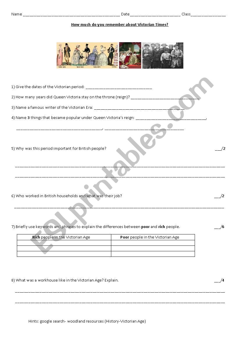 Victorian Age worksheet