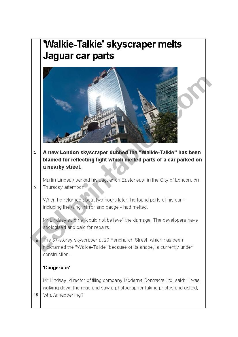 Walkie-TalkieÂ´ skyscraper melts Jaguar car parts