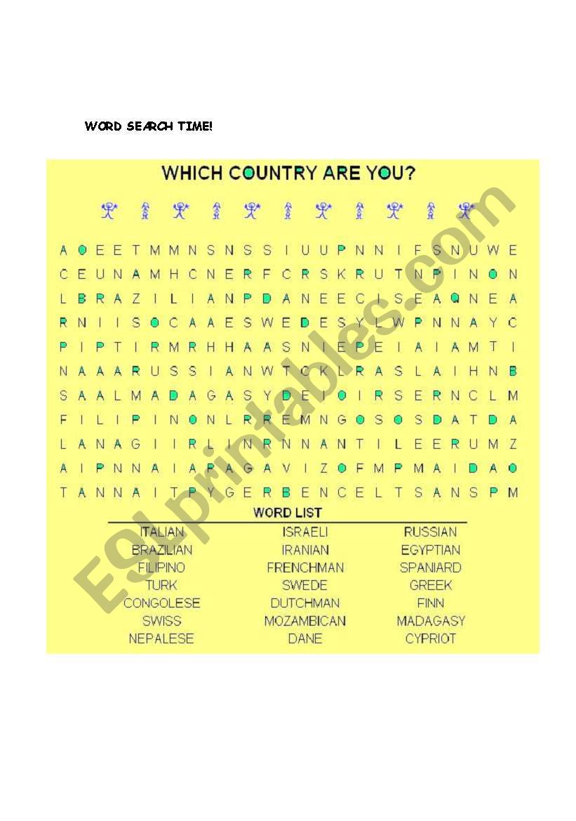 WORDSEARCH: WHICH COUNTRY ARE YOU?