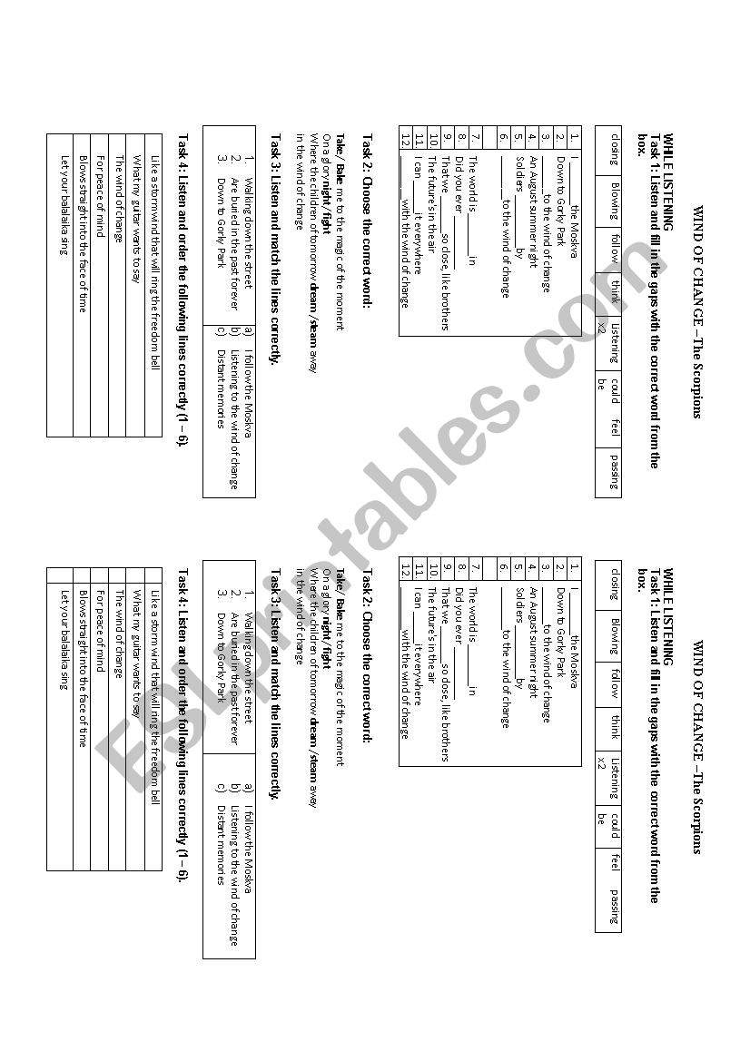 Wind of Change  worksheet