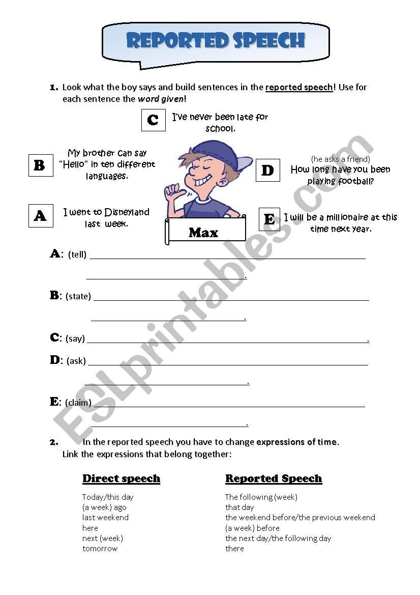 Reported speech worksheet