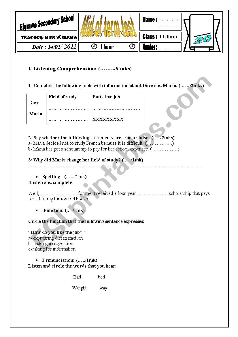 mid term test 2 worksheet