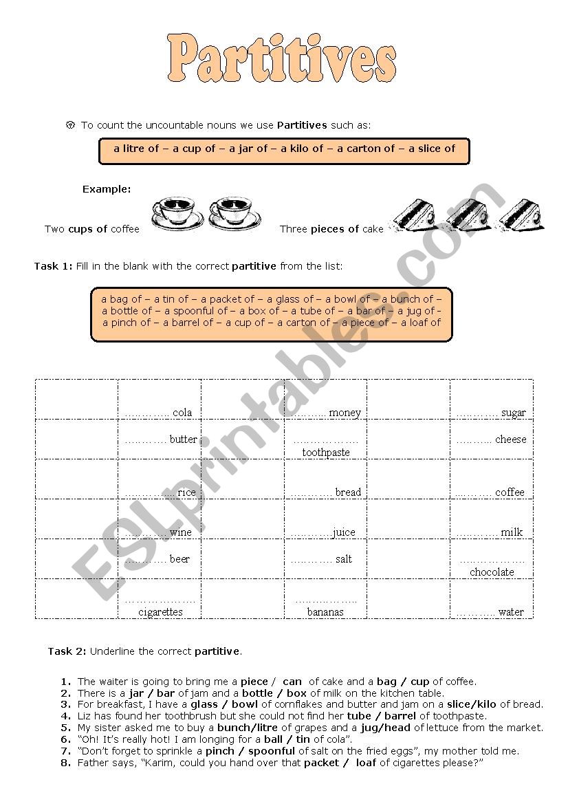 Partitives worksheet