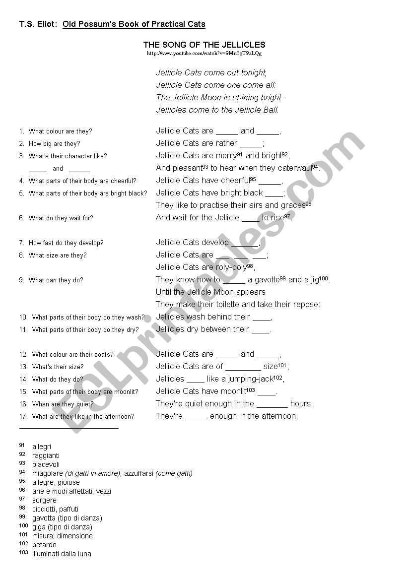 Cats Poems T S Eliot Reading Listening Comprehension Esl