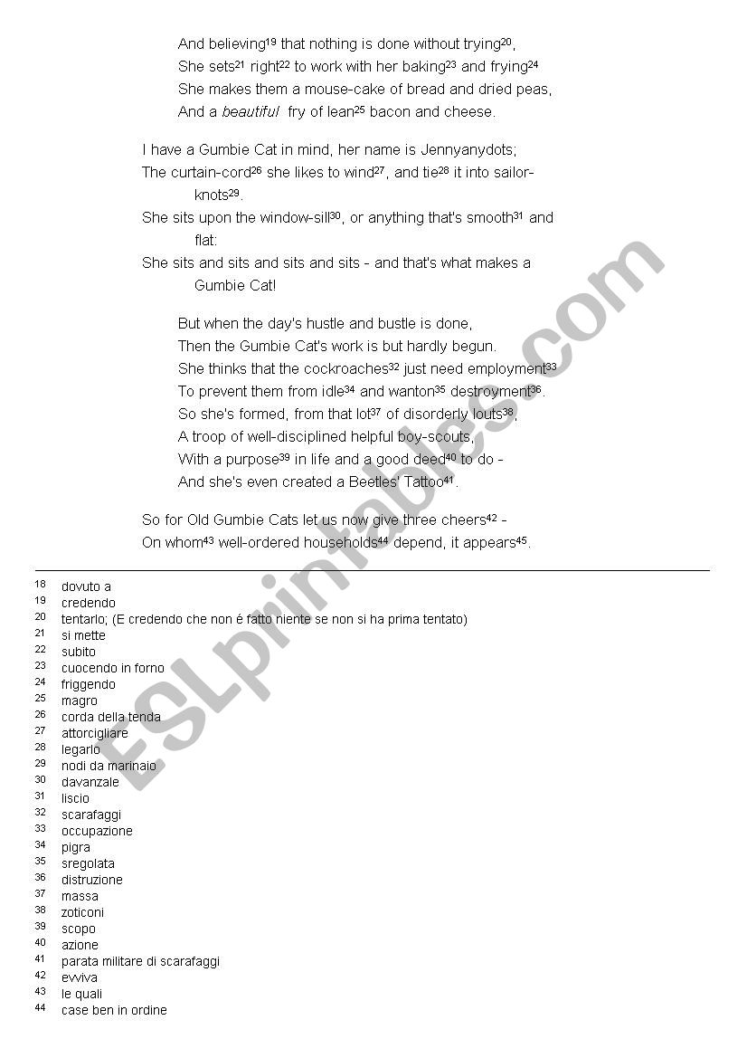 Cats Poems T S Eliot Reading Listening Comprehension Esl