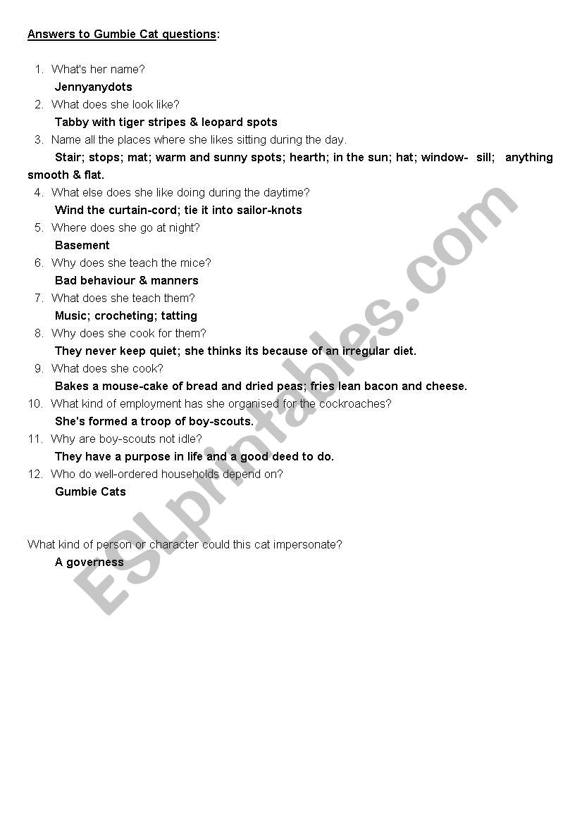 Cats Poems T S Eliot Reading Listening Comprehension Esl