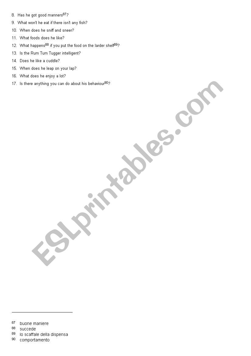 Cats Poems T S Eliot Reading Listening Comprehension Esl