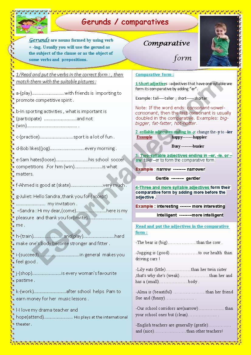 gerund  / comparative form  worksheet