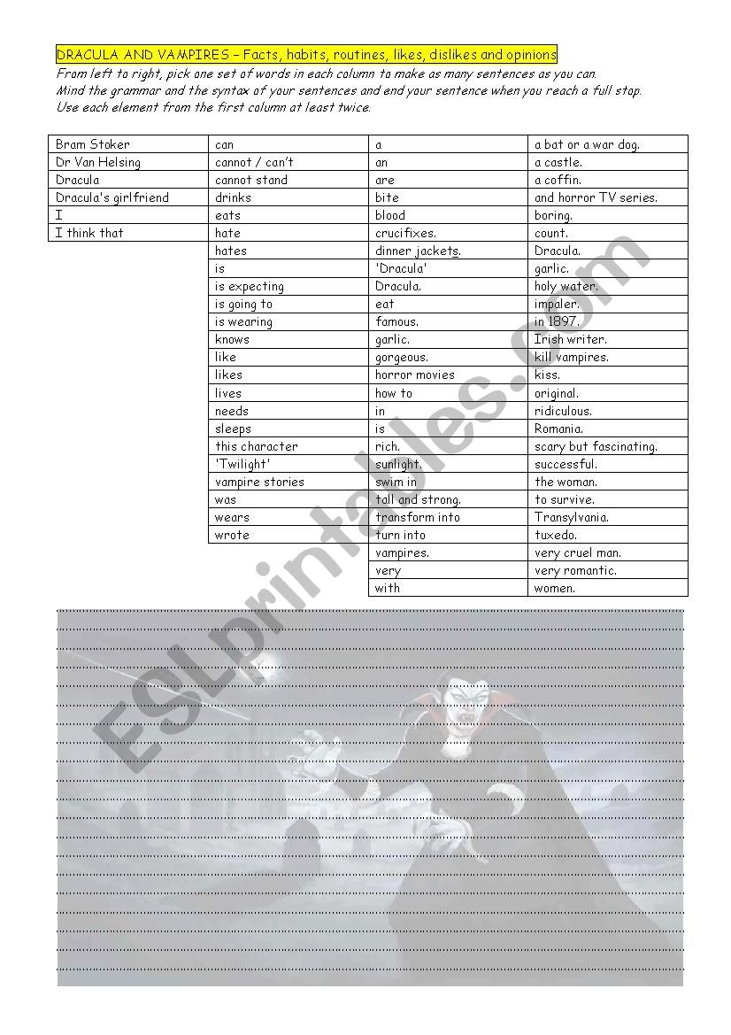 DRACULA AND VAMPIRES â€“ Facts, habits, routines, likes, dislikes and opinions