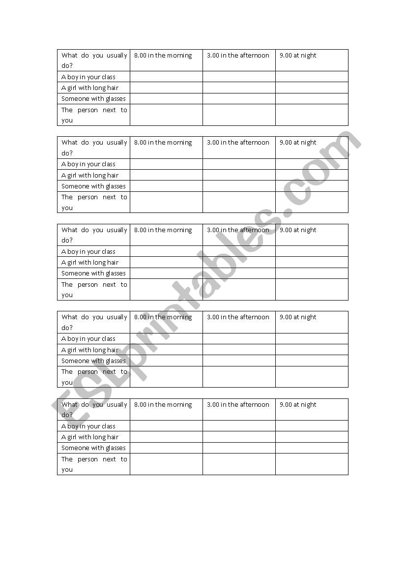 What do you usuaally do? worksheet