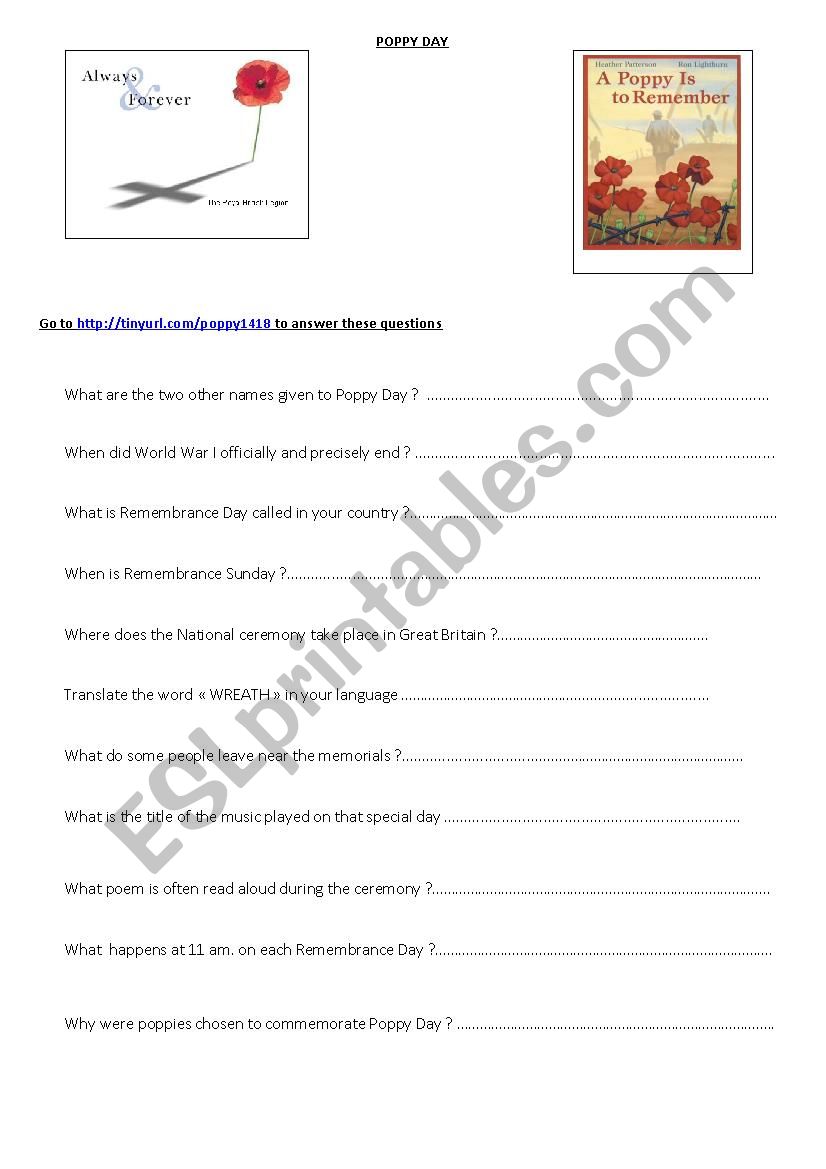 POPPY DAY worksheet