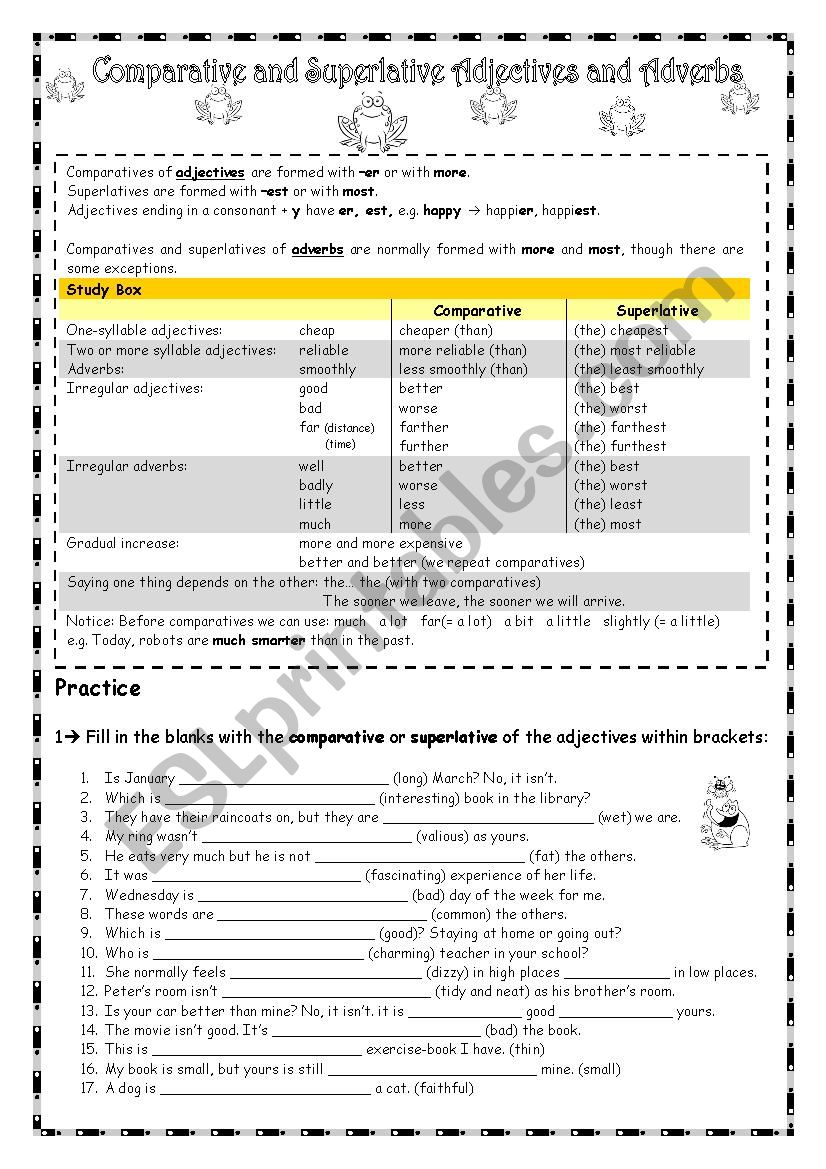 Comparative and Superlative Adjectives and Adverbs + RULES + KEY