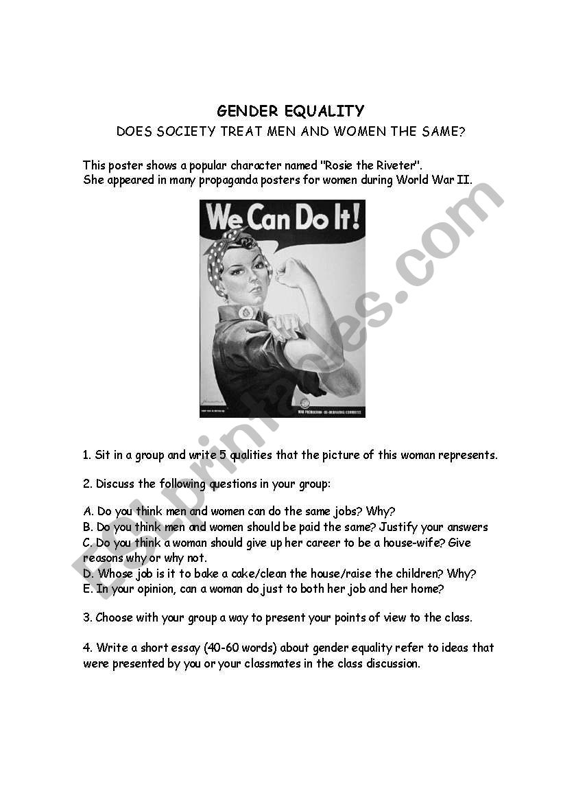 Gender Equality worksheet
