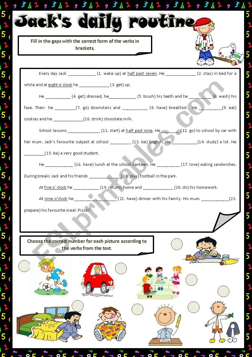 Jacks daily routine - 1 worksheet