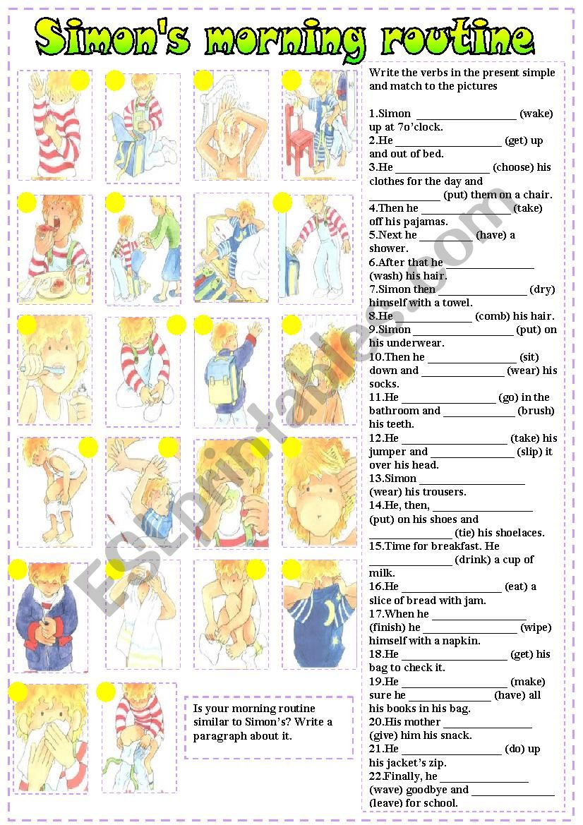 SimonÂ´s morning routine worksheet