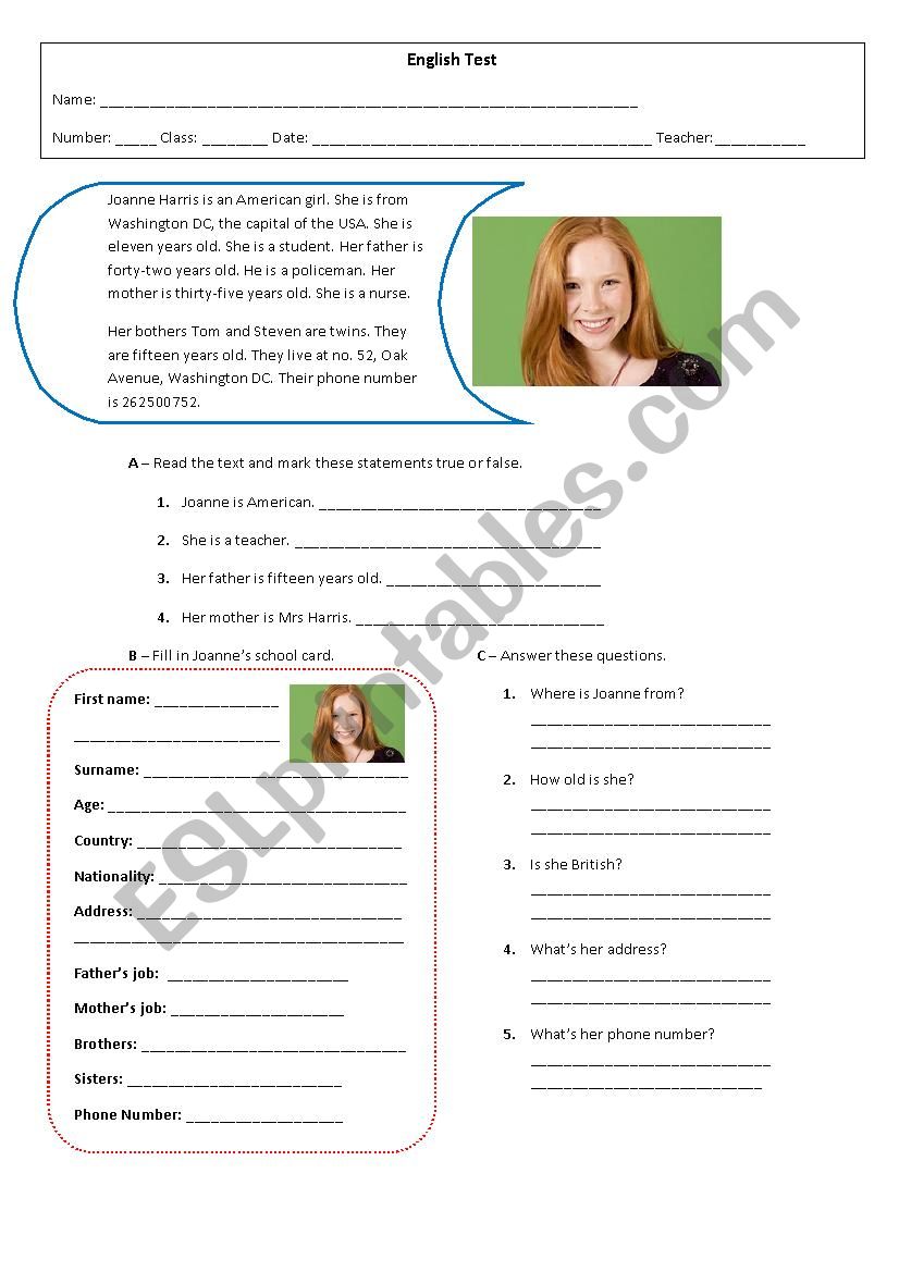 5th grade test worksheet