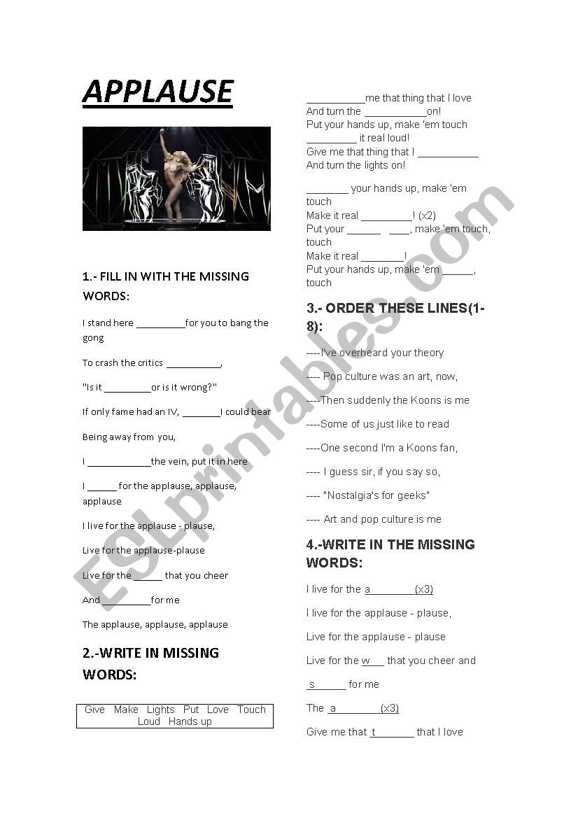 Lady Gagas Applause worksheet