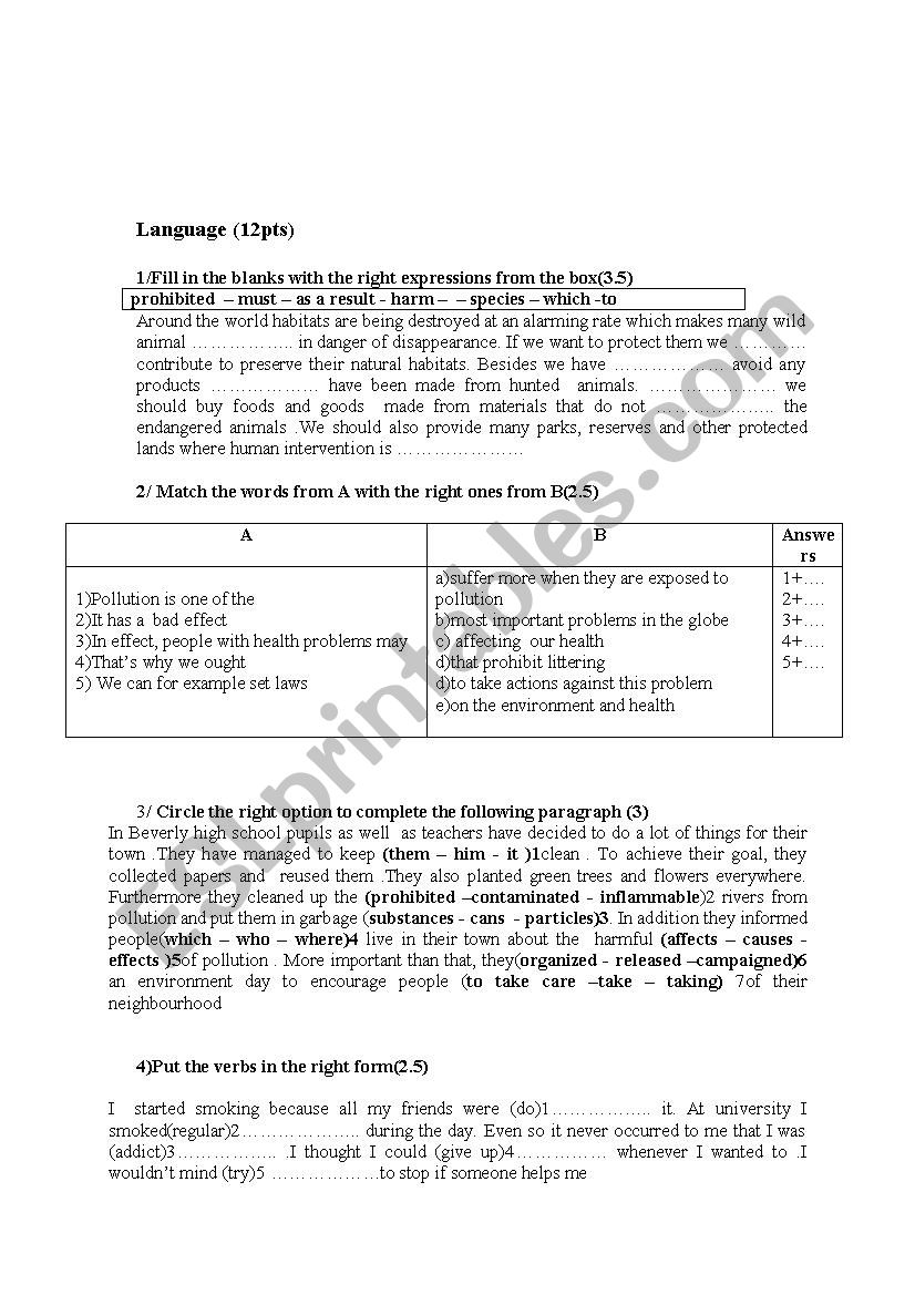 language part worksheet