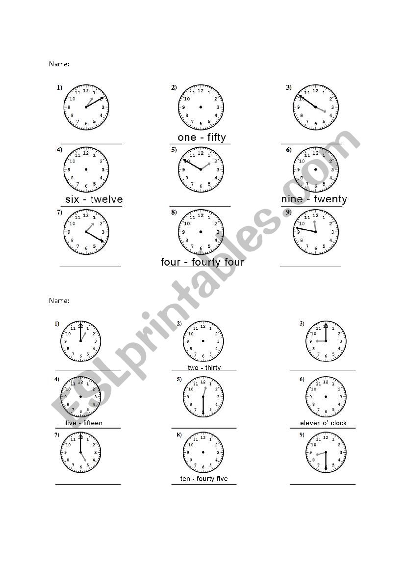 Telling Time worksheet